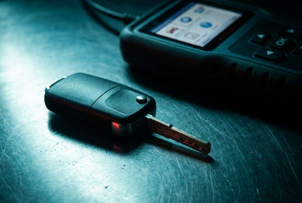 Technician programming a replacement car key
