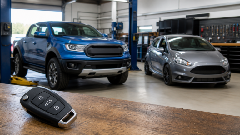 Ford replacement remote and smart car key prepared for cutting and programming