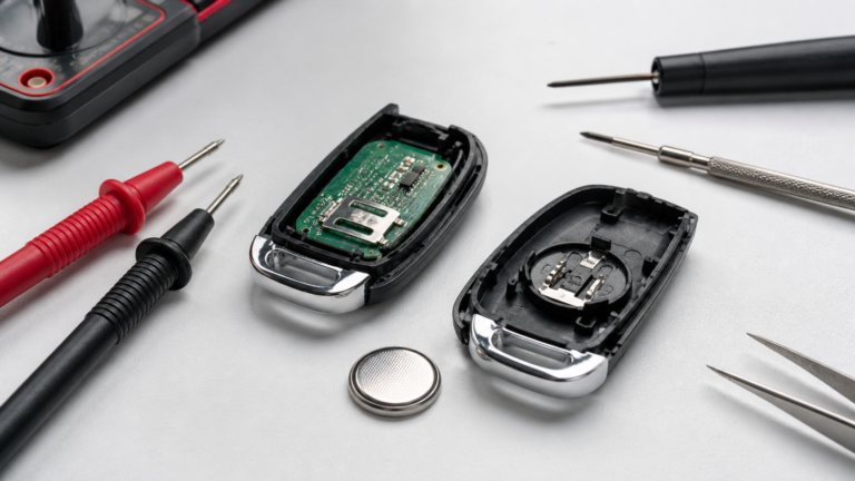 Car key fob being tested after remote locking buttons stopped working