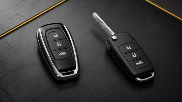 Smart proximity car key and traditional remote key compared side by side