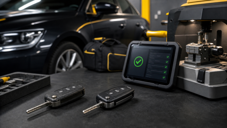 Existing car key and newly prepared spare key tested before an emergency