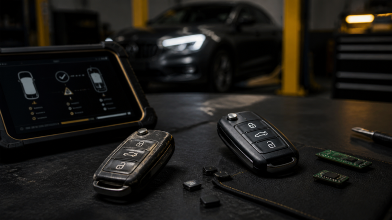 Used and new car keys being checked for programming compatibility